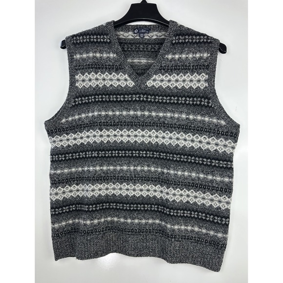 J.Crew Fair Isle Sweater Vest Mens XL Gray Lambswool Nordic Knit V-Neck - Picture 10 of 11